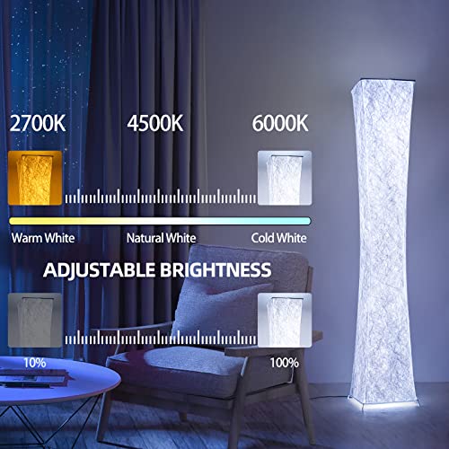 Omgomne Modern 61" Floor Standing Lamps with Remote Control,16 Colors Softlighting White Square Linen Shade LED Tall Lamps for Bedroom Play Kids Room