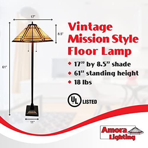 Amora Tiffany Floor Lamp Torchiere - Vintage Standing Light Floor Lamp - 61” Tall Floor Stained Glass Lamp - Tiffany Floor Lamps for Living Room