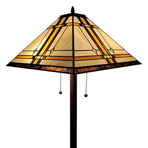 Amora Tiffany Floor Lamp Torchiere - Vintage Standing Light Floor Lamp - 61” Tall Floor Stained Glass Lamp - Tiffany Floor Lamps for Living Room