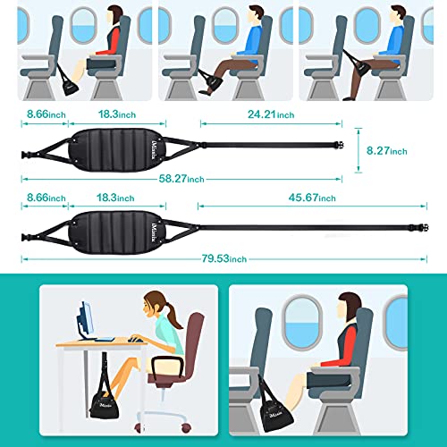 Airplane Foot Hammock | Adjustable Travel Footrest with Memory Foam | Portable Footrest Under Desk for Work Or Travel Relaxation | Comfortable Flight Carry-on Foot Rest - Black