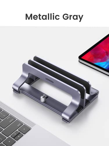 UGREEN Vertical Laptop Stand Holder Desk Dual Aluminum Dock Compatible with MacBook Pro Air Laptop Stand Desktop Adjustable, Lenovo Ideapad, Surface Book, HP Notebook, Dell Chromebook Up to 17.3 Inch