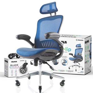 nouhaus ergoflip mesh computer chair – rolling desk chair with retractable armrest and blade wheels ergonomic office chair, desk chairs, executive swivel chair, reinforced base (blue)