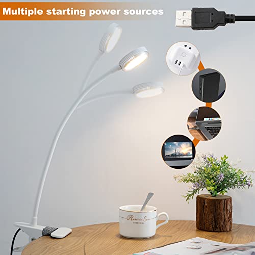 Clip on Desk Lamp for Home Office,Aluminum Reading Light for Books in Bed,Dimmable 360° Adjustable Gooseneck Small Desk Lamp,White USB Powered Eye Friendly Clamp Night Light