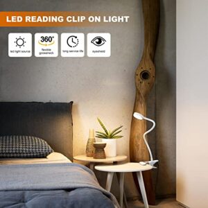 Clip on Desk Lamp for Home Office,Aluminum Reading Light for Books in Bed,Dimmable 360° Adjustable Gooseneck Small Desk Lamp,White USB Powered Eye Friendly Clamp Night Light