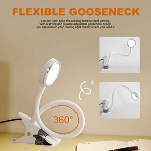 Clip on Desk Lamp for Home Office,Aluminum Reading Light for Books in Bed,Dimmable 360° Adjustable Gooseneck Small Desk Lamp,White USB Powered Eye Friendly Clamp Night Light