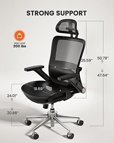 ErGear Office Chair, Ergonomic Office Chair, High Back Desk Chair with Headrest and 5D Flip-up Arms, Adjustable Lumbar Support Computer Chair, Swivel Mesh Chair