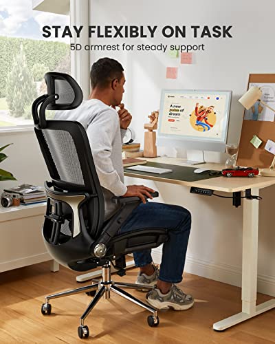 ErGear Office Chair, Ergonomic Office Chair, High Back Desk Chair with Headrest and 5D Flip-up Arms, Adjustable Lumbar Support Computer Chair, Swivel Mesh Chair