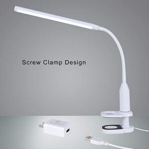 PSIVEN LED Desk Lamp, Clamp on Desk Light, Eye-Caring Gooseneck Clip on Light, 3 Color Modes, Stepless Dimming - Highly Adjustable Clamp Task Lamp/Table Lamp for Reading, Sewing, Drafting, Office