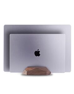 moyuart vertical laptop stand, macbook stand wood, vertical laptop holder for desk, widen dock fits all macbook/surface pro/samsung/hp/dell/chrome book(black walnut)