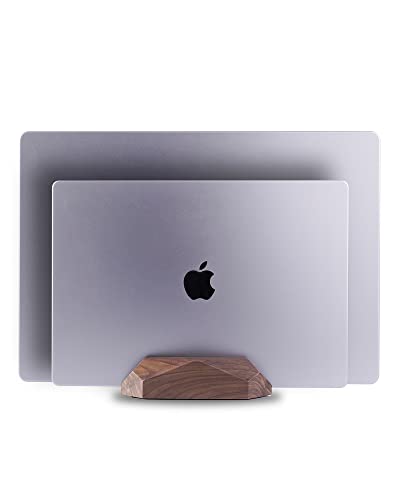 MOYUART Vertical Laptop Stand, MacBook Stand Wood, Vertical Laptop Holder for Desk, Widen Dock Fits All MacBook/Surface pro/Samsung/HP/Dell/Chrome Book(Black Walnut)