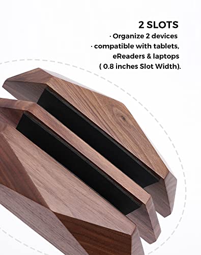 MOYUART Vertical Laptop Stand, MacBook Stand Wood, Vertical Laptop Holder for Desk, Widen Dock Fits All MacBook/Surface pro/Samsung/HP/Dell/Chrome Book(Black Walnut)