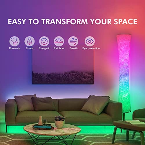 AKT LIGHTING Smart Floor Lamp, RGB Color Changing LED Lamp, App Control Modern Floor Lamp with DIY Mode and Music Sync, Standing Lamp with White Fabric Shade for Living Room, Bedroom and Play Room