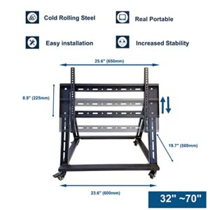 BIGalleons Low Height Mobile TV Stand, Confidence Monitor Stand, Rolling TV Mount with Wheel for 32-70 inch Flat Curved Screen TV, LED LCD, 30° Adjustable Viewing Angle (Pro-Version)