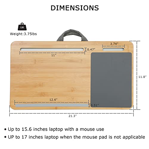 SUMISKY Laptop Lap Desk with Cushion Protable Laptop Desk with Handle Tablet Support Phone Holder and Mouse Pad Oversized Bamboo Laptop Stand for Bed and Sofa Fits Up to 17 Inches