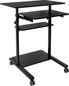 mount-it! mobile standing desk with retractable keyboard platform | height adjustable stand up computer workstation | locking wheels, 99 lbs capacity