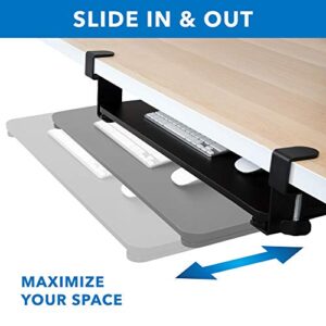 MOUNT-IT! Clamp Keyboard Tray [26.4” x 11.8”] Ergonomic Sliding Under Desk Keyboard and Mouse Platform, Retractable Undermount Drawer, Easy to Assemble with No Screws or Scratches (Black)