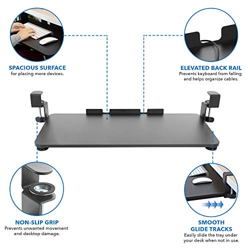 MOUNT-IT! Clamp Keyboard Tray [26.4” x 11.8”] Ergonomic Sliding Under Desk Keyboard and Mouse Platform, Retractable Undermount Drawer, Easy to Assemble with No Screws or Scratches (Black)