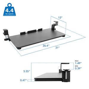 MOUNT-IT! Clamp Keyboard Tray [26.4” x 11.8”] Ergonomic Sliding Under Desk Keyboard and Mouse Platform, Retractable Undermount Drawer, Easy to Assemble with No Screws or Scratches (Black)