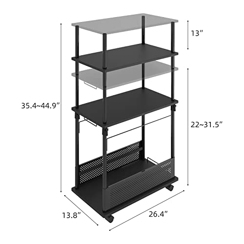 PROXRACER Height Adjustable Computer Tower Stand, 3-Tier CPU Holder Cart Printer Stand Mobile PC Laptop Standing Table Home Office Gaming Accessories with Rolling Wheels