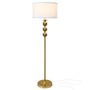 brightech riley led floor lamp, boho lamp for living rooms & offices, great living room décor, mid-century standing lamp for bedroom reading, tall lamp with drum shade – gold/brass