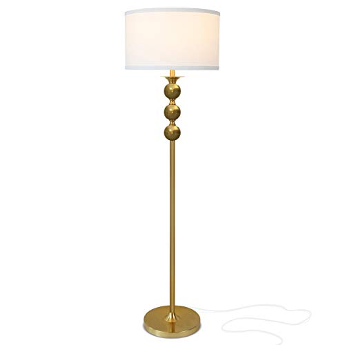 Brightech Riley LED Floor lamp, Boho Lamp for Living Rooms & Offices, Great Living Room Décor, Mid-Century Standing Lamp for Bedroom Reading, Tall Lamp with Drum Shade - Gold/Brass