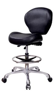 mwosen height adjustable rolling stools drafting chair with backrest & foot rest,tilt back,work from home chair,for studio,dental,office,salon and counter, (black)