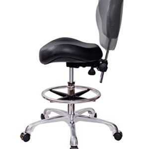 MWOSEN Height Adjustable Rolling Stools Drafting Chair with Backrest & Foot Rest,Tilt Back,Work from Home Chair,for Studio,Dental,Office,Salon and Counter, (Black)