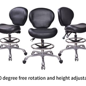 MWOSEN Height Adjustable Rolling Stools Drafting Chair with Backrest & Foot Rest,Tilt Back,Work from Home Chair,for Studio,Dental,Office,Salon and Counter, (Black)