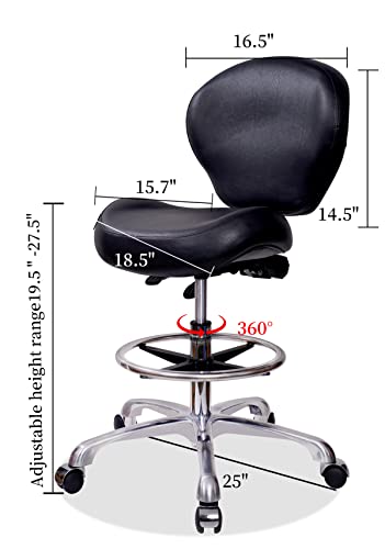 MWOSEN Height Adjustable Rolling Stools Drafting Chair with Backrest & Foot Rest,Tilt Back,Work from Home Chair,for Studio,Dental,Office,Salon and Counter, (Black)