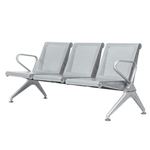 kinbor office reception guest chair – waiting room chair visitor guest sofa reception chairs for office hall barber airport hospital, silver (3 seat)