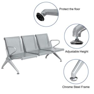 Kinbor Office Reception Guest Chair - Waiting Room Chair Visitor Guest Sofa Reception Chairs for Office Hall Barber Airport Hospital, Silver (3 Seat)