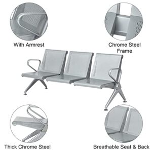 Kinbor Office Reception Guest Chair - Waiting Room Chair Visitor Guest Sofa Reception Chairs for Office Hall Barber Airport Hospital, Silver (3 Seat)