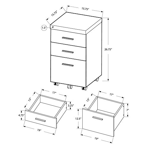 Monarch Specialties White Hollow-Core 3 Drawer File Cabinet on Castors
