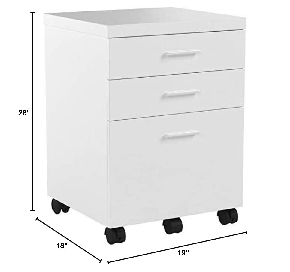 Monarch Specialties White Hollow-Core 3 Drawer File Cabinet on Castors