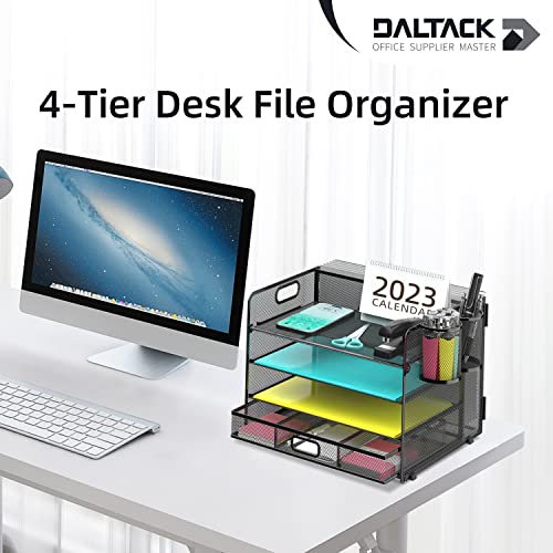 Daltack Paper Tray Mesh Desk Organizer with Vertical File Holder Office Organization with Drawer File Holder Desk File Organizer