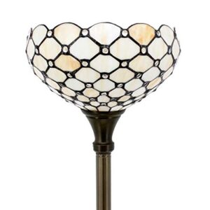 werfactory tiffany floor lamp cream amber stained glass bead light 12x12x66 inches pole torchiere standing corner torch uplight decor bedroom living room home office (led bulb included) s005 series