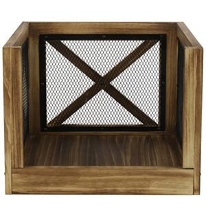 FARM IN Vinyl Record Storage Crate, Open Face Design Record Holder Holds Over 65 Records, Both Direction Available, Barn Door “X-Cross” Design, Rustic Solid Burnt Wood and Diamond Metal Wire Mesh