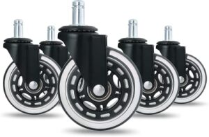 office chair wheels (set of 5), 3” 100% no scratches caster wheels, heavy duty & safe computer gaming chair casters quiet rolling, suitable for all floors including hardwood cappet