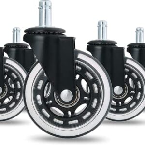 Office Chair Wheels (Set of 5), 3'' 100% No Scratches Caster Wheels, Heavy Duty & Safe Computer Gaming Chair Casters Quiet Rolling, Suitable for All Floors Including Hardwood Cappet