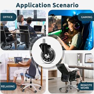 Office Chair Wheels (Set of 5), 3'' 100% No Scratches Caster Wheels, Heavy Duty & Safe Computer Gaming Chair Casters Quiet Rolling, Suitable for All Floors Including Hardwood Cappet