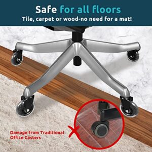 Office Chair Wheels (Set of 5), 3'' 100% No Scratches Caster Wheels, Heavy Duty & Safe Computer Gaming Chair Casters Quiet Rolling, Suitable for All Floors Including Hardwood Cappet