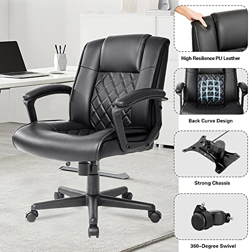 Qulomvs Ergonomic Office Desk Chair with Wheels Back Support Computer Executive Task Chair with Arms 360 Swivel (Black)