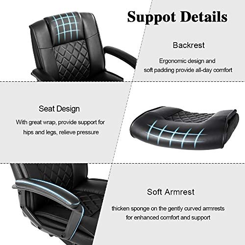 Qulomvs Ergonomic Office Desk Chair with Wheels Back Support Computer Executive Task Chair with Arms 360 Swivel (Black)