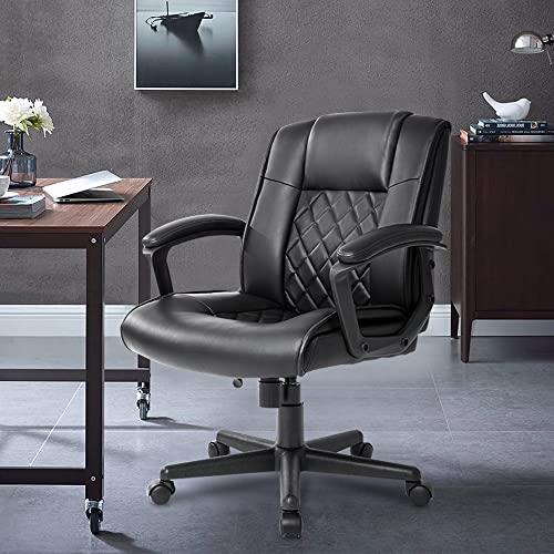 Qulomvs Ergonomic Office Desk Chair with Wheels Back Support Computer Executive Task Chair with Arms 360 Swivel (Black)