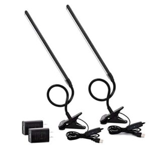 cesunlight clamp on lamp, clip light, desk lamps 3 color temperature setting, 10 brightness levels, 2m usb cord power supply and ac adapter included, pack of 2 (black)