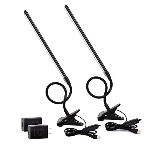 CeSunlight Clamp on Lamp, Clip Light, Desk Lamps 3 Color Temperature Setting, 10 Brightness Levels, 2m USB Cord Power Supply and AC Adapter Included, Pack of 2 (Black)