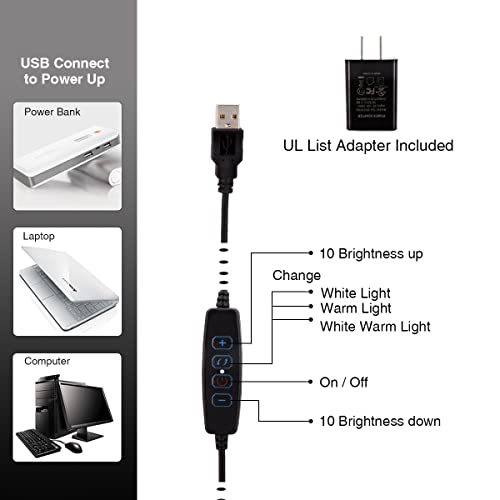 CeSunlight Clamp on Lamp, Clip Light, Desk Lamps 3 Color Temperature Setting, 10 Brightness Levels, 2m USB Cord Power Supply and AC Adapter Included, Pack of 2 (Black)