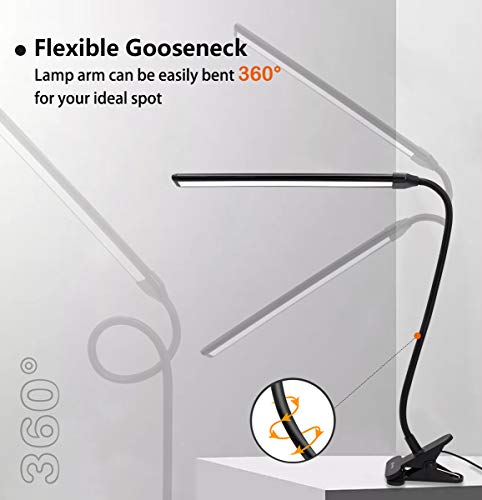 CeSunlight Clamp on Lamp, Clip Light, Desk Lamps 3 Color Temperature Setting, 10 Brightness Levels, 2m USB Cord Power Supply and AC Adapter Included, Pack of 2 (Black)