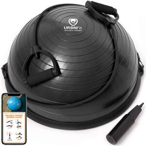 urbnfit half balance ball – yoga ball balance trainer for core stability & full body workout at home or gym – resistance bands, pump and exercise guide included – black