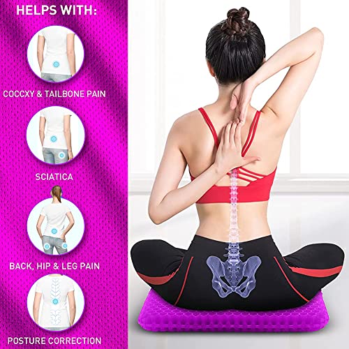 Gel Seat Cushion, Egg Seat Cushion for Tailbone, Back, Sciatica Pain Relief - Gel Enhanced Seat Cushion Chair Pads Wiht Non-Slip Cover for Office Home Chair Car Seat Wheelchair (Extra Thick, Voilet)